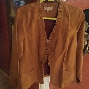 Kelly Clinton faux suede ruffle front xl jacket